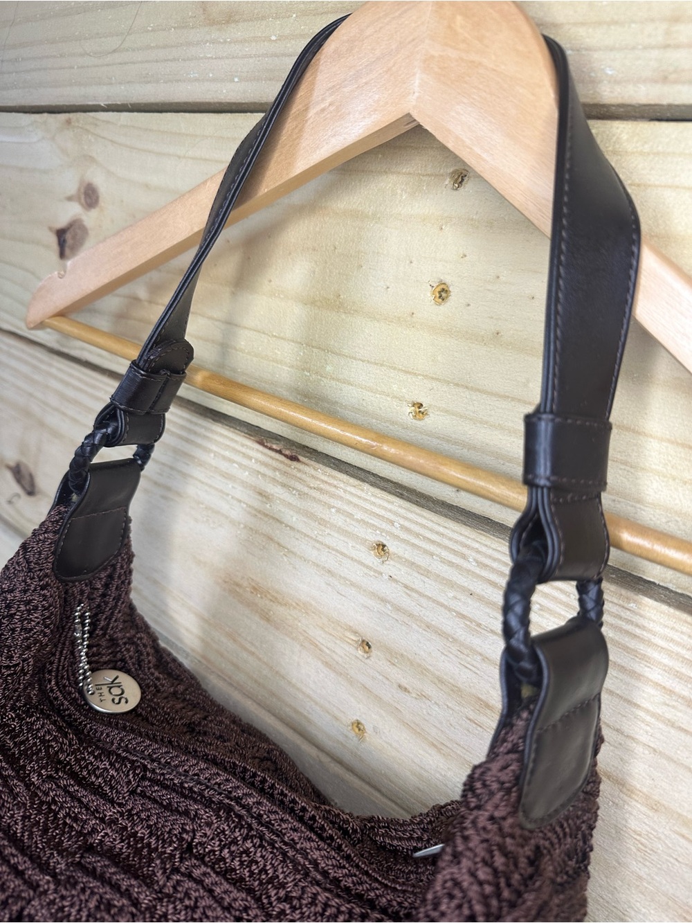 The Sak Vintage Brown Crochet Basketweave Hobo Shoulder Bag 6220 Good Condition - Picture 4 of 16